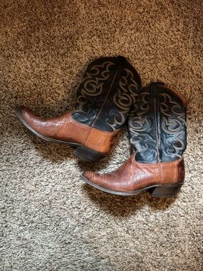 Nocona Two-Tone Brown and Black Western Cowboy Boots
